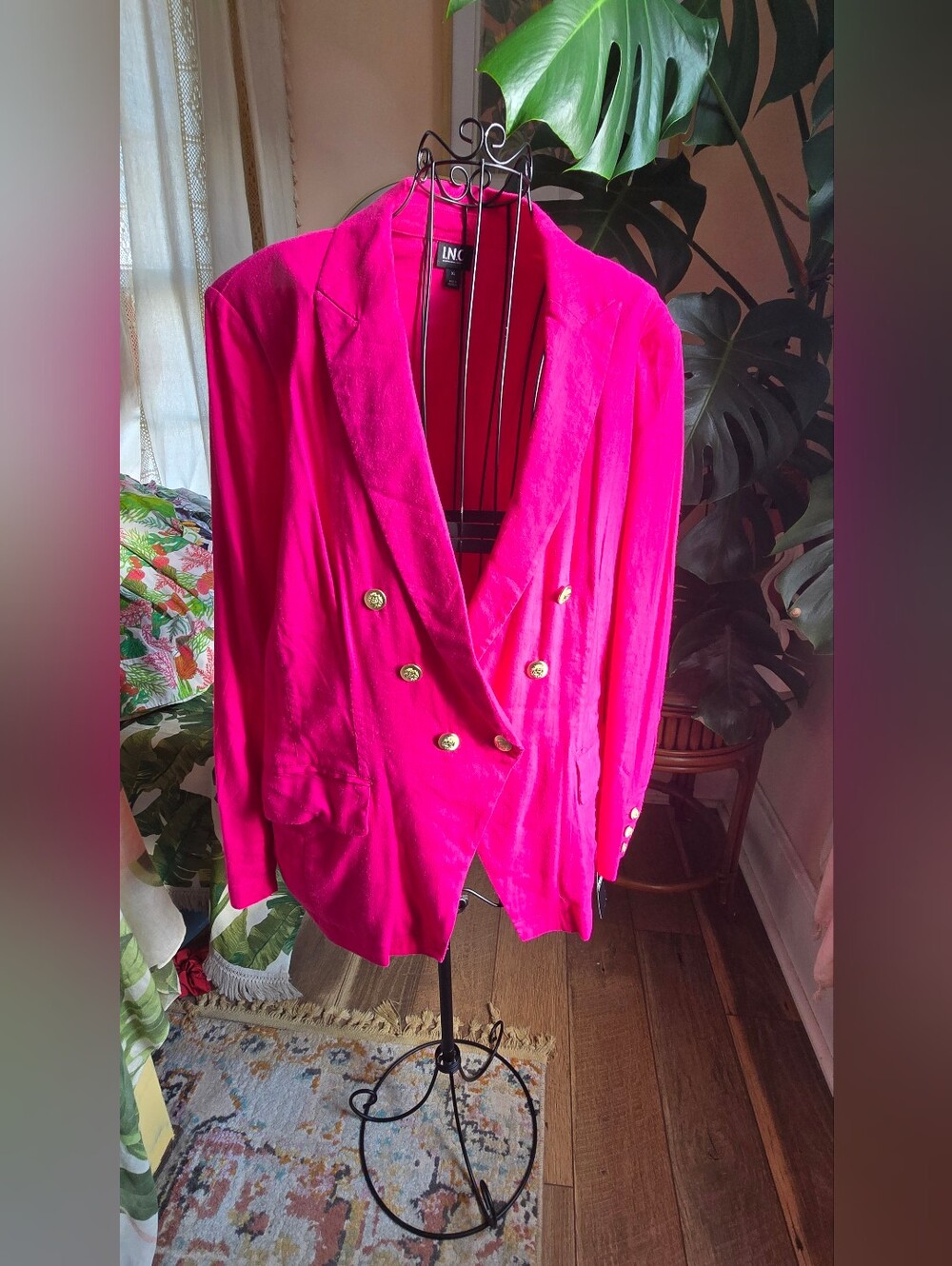 NWT INC Hot Pink Dragon Fruit Double Breasted Gold Button Blazer XL